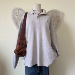 Granola Girl Preppy Quarter Button Sweater Beige Cozy Oversized Retro Dad Top